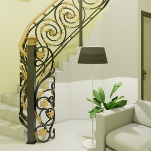 Rampe d'escalier en fer de luxe avec revêtement en poudre forgé à la main pour les intérieurs modernes et les applications d'escalier extérieur - Product Image 6