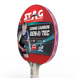 Raquette de tennis de table professionnelle Stag Iconic Combi Carbon Gen 2 avec étui, matériau en bois et caoutchouc, base en fibre de carbone - Product Image 5