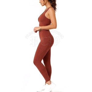 Conjunto de Yoga Ligero para Mujer, Diseño Sólido con Logotipo Frontal, Cintura Elástica, Tejido Elástico en Cuatro Direcciones, Transpirable, Spandex/Nylon, para el Hogar - Product Image 3