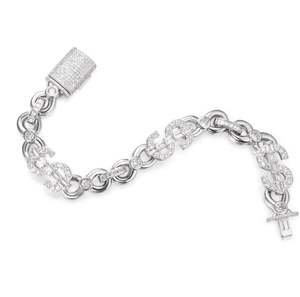 สร้อยข้อมือเงินแท้ 13 มม. ลายสัญลักษณ์ดอลลาร์ ประดับเพชร สไตล์ฮิปฮอป - Product Image 2