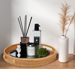 Bandeja redonda de ratán con asas, 2 Cestas tejidas a mano, bandeja organizadora para desayuno, té, aperitivos, fruta, café, almacenamiento - Product Image 3