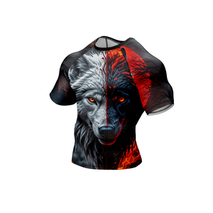 T-shirt de sport ajusté à manches courtes pour homme, imprimé loup, séchage rapide, pour entraînement MMA BJJ, en polyester et élasthanne - Product Image 3