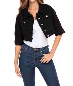 Ventes chaudes Vestes en jean pour femmes de couleur noire unie 100% coton Tissu à manches longues Style court Fermeture à boutons Vestes en jean pour femmes - Product Image 4