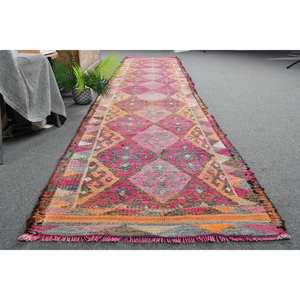 Vintage Turkish Kilim Rug 2,8 X <b>13</b>,5ft Pink Patchwork Design Wool Material Latex Backing Eco Friendly Medium Pile Dining <b>Room</b> - Product Image 4