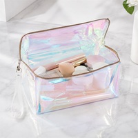 Sac de maquillage en PVC arc-en-ciel irisé en gros, taille personnalisée, pochette cosmétique réutilisable en PVC avec fermeture éclair pour le rangement des produits de soin et de toilette