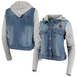 Veste en jean à logo personnalisé inspirée du football pour femmes à capuche de qualité supérieure - Product Image 1
