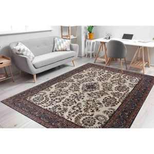 พรมลายดอกไม้สีน้ำตาลผสมผสานผ้าขนสัตว์แบบตุรกีสไตล์อูชัก พร้อมแผ่นรองหลังทำจากยางพารา เป็นมิตรต่อสิ่งแวดล้อม - Product Image 3