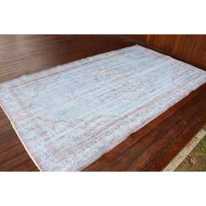 Alfombra Turca, Alfombra Vintage Grande de 5x8.6 pies, Alfombra de Lana con Rayas Azules - Product Image 2