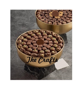 Round Shape Gold Color Chocolate Dates <b>Bowl</b> in Metal Sweets <b>Dessert</b> Serving <b>Bowl</b> With Marble Base - Product Image 1