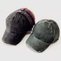Casquette de papa vintage délavée, déchirée, à bord incurvé et réglable pour les loisirs, les activités de plein air et le sport