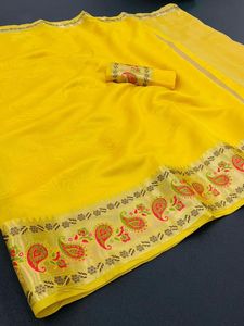Traditionele Look Indian <span class=keywords><strong>Designer</strong></span> <span class=keywords><strong>Saree</strong></span> In Organza Zijde Met Weefwerk Rand Met Blouse Stuk - Product Image 4