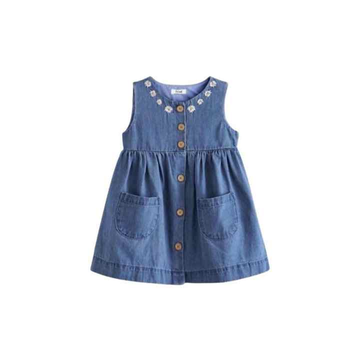 Flower Embroidered Girl's Denim Dress