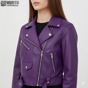 Meilleure qualité en cuir véritable tricoté respirant toile hiver mode porter veste en cuir personnalisée pour femmes - Product Image 5