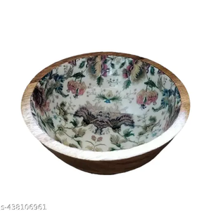 Wooden Printed <b>Bowl</b> with Natural Wood Serving <b>Bowl</b> with Design for <b>Snacks</b> Salads & Table Decor - Product Image 1