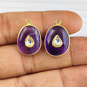 <b>Amethyst</b> Free Form Gemstone Tumble <b>Pendant</b> 925 Silver Polki Meenakari Bezel Setting Christian Religious Christian Inlay - Product Image 2