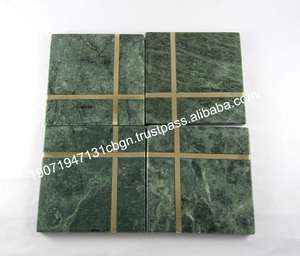 Handmade Wholesale Eco-Friendly Modern <b>Ceramic</b> Round <b>Coasters</b> Green Golden Metallic - Product Image 3