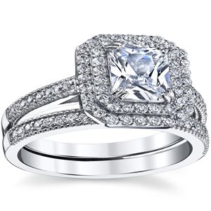 Metal Masters Women's 2 Carat Emerald Cut Sterling Silver <b>Cubic</b> <b>Zirconia</b> Wedding <b>Ring</b> <b>Engagement</b> Band Bridal Set SZ 5 - Product Image 4