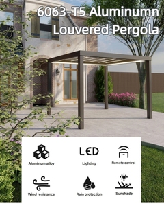 Pergola bioclimatique motorisée en aluminium 6063-T5, pergola électrique, véranda, gazebo imperméable avec <span class=keywords><strong>toit</strong></span> réglable - Product Image 2