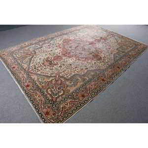Turkish Vintage Rug 6.3x9.5 ft, <b>Red</b> Floral <b>Wool</b> Rug - Product Image 4