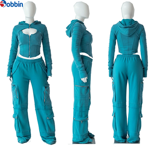 Customized Multi Zipper Cargo Pockets Sweat suit Cotton Fleece 500 GRM Tracksuits Acid <b>Wash</b> Vintage Sweatsuits 3Pcs Tracksuits - Product Image 6