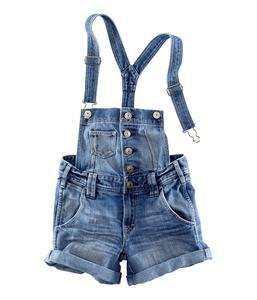 Peto corto vaquero de alta calidad para mujer, lavado ligero, desgastado, estilo Vintage sin esfuerzo, babero, botón general impreso a la moda - Product Image 1