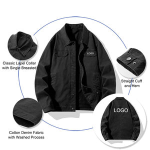 Veste en jean Streetwear Style Youth Fashion Design Distressed Black Spring Windbreaker Single Breasted Denim Jackets - Product Image 2