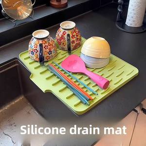 <b>Silicone</b> Square Draining <b>Mat</b> for Kitchen Countertop Sink Non-Slip Pad Modern Minimalist Design Dish-Washing Basin Storage <b>Mat</b> - Product Image 2