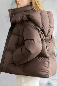 Chaquetas de mujer con cuello levantado de Color sólido a la moda de invierno personalizadas, chaquetas acolchadas cortas transpirables para mujer - Product Image 3