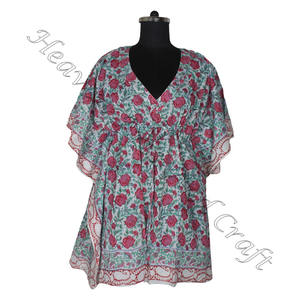 Vestido caftán corto de playa para mujer, algodón Sexy, venta al por mayor, diseño personalizado, tela, hecha en la ropa de mujer India, venta al por mayor, caftán indio - Product Image 2