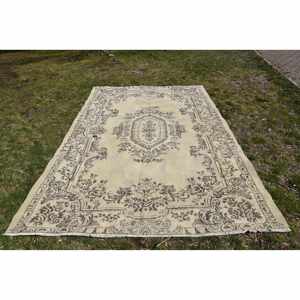 Alfombra turca vintage clásica beige marrón 6,6 X 9.4ft diseño de retazos Imitación Piel de conejo látex rectangular alfombras de noche para el hogar - Product Image 1
