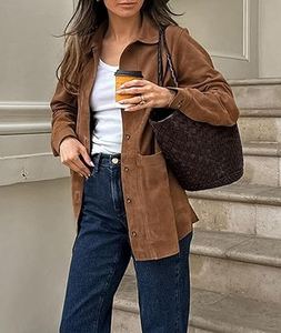 Veste en daim de mouton de qualité supérieure pour femmes, bouton élégant, coupe ajustée, matière douce, manteau d'automne et d'hiver, coupe-vent, tendance - Product Image 4