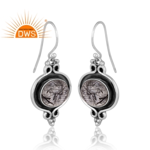 Best Selling Oxidized Sterling Silver Natural Black Rutile Gemstone Trendy Wedding Drop Earrings - Product Image 3
