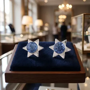 Pendientes de Tanzanita Azul Elegantes Hechos a Mano por Diseñadores en Plata de Ley 925 para Mujeres y Niñas - Product Image 3