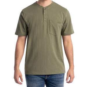 T-shirt décontracté pour homme en jersey 100 % coton premium, col boutonné, poche poitrine, vert olive, 180 grammes, motif, séchage rapide, écologique - Product Image 3