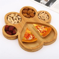 Plateau de service décoratif en bambou pour collations et fruits, petit plateau en forme de patte de chien, assiettes en bois pour enfants
