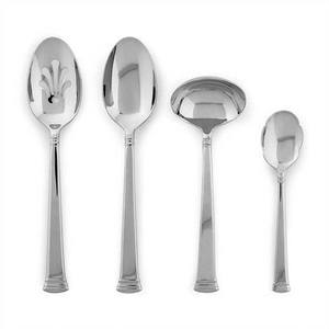 Juego de utensilios para servir arroz, Pasta, sopa, mango plano con sombra blanca en caja de regalo, bar de ensalada pulido plateado - Product Image 2