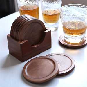 Posavasos de nogal Premium Maple, Nogal, Posavasos de madera, Posavasos de café, Posavasos de cerveza Posavasos de madera redondos - Product Image 3
