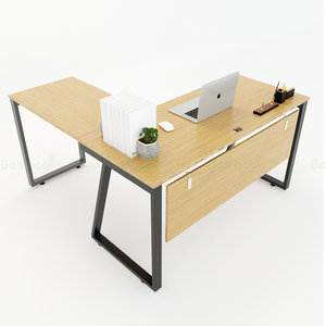 BFTB2008 TrapezBamboo II L-Shaped <b>Desk</b> 140x140cm <b>Simple</b> Design Style Foldable Portable with Assembled Iron Legs Drawer Storage - Product Image 1