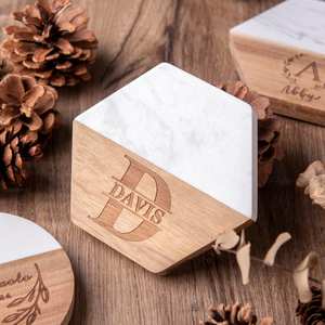 ชุดถาดรองแก้วไม้แกะสลักแผ่นรองแก้วทำจากไม้พร้อมโลโก้ตามสั่งสำหรับเป็นของขวัญขององค์กรกิจกรรมส่งเสริมการขายและที่รองแก้วหิน - Product Image 1