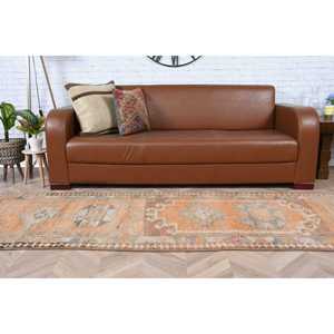 Vintage <b>Runner</b> <b>Rug</b> 2.7x12.6 ft (83x384 cm), Orange Ikat Turkish <b>Rug</b> - Product Image 5