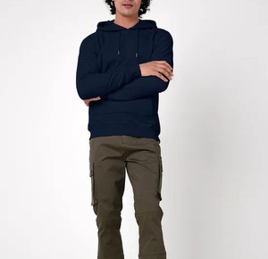 Sweat à capuche pull de qualité supérieure pour hommes polaire douce personnalisable Streetwear chaud décontracté couleur bleu foncé à manches longues confortable - Product Image 6