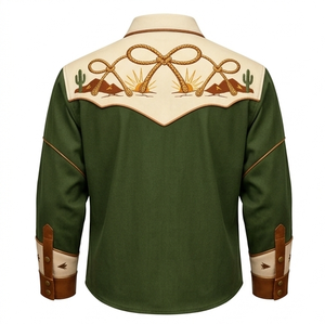 Camisa Vaquera Occidental Unisex de Corte Ajustado con Ribete en Contraste, Personalizada OEM, Manga Larga, Bordada, Estilo Rodeo, con Botones, Vintage, Casual - Product Image 2