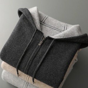 Sweat à capuche paresseux nouveau 100% laine mérinos hommes pull à capuche lâche et épais fermeture éclair décontracté cardigan manteau pour course entraînement superposition - Product Image 1