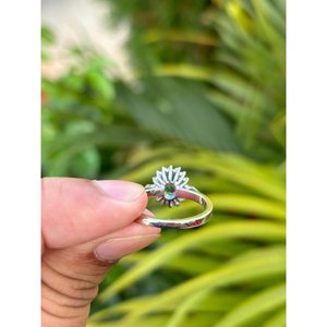 925 <b>Silver</b> Blue Topaz <b>Statement</b> <b>Ring</b> Oval Cut Gemstone Geometric Pattern Engagement IGI Certified Rhodium Plated - Product Image 5