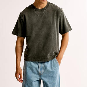 T-shirt oversize pour homme de luxe de haute qualité, 100% coton, poids lourd, délavé à l'acide, col montant, coupe ample, devant écologique - Product Image 5