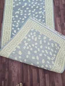 Handwoven kilim Runner <span class=keywords><strong>rug</strong></span> Hiện Đại Màu Xám và trắng mô hình hình học với viền màu xanh lá cây, hành lang dài hành lang thảm với rìa - Product Image 4