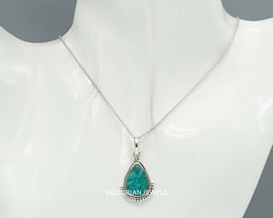 925 Plata de ley sólida mes de septiembre piedra natal amazonita con ajuste de bisel colgante en forma de pera - Product Image 5