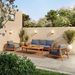 Conjunto de Muebles de Jardín Modernos para Exteriores, Sofá de Patio de Madera, Silla, Mesa de Centro, Muebles para Patio, Balcón, Salón - Product Image 1