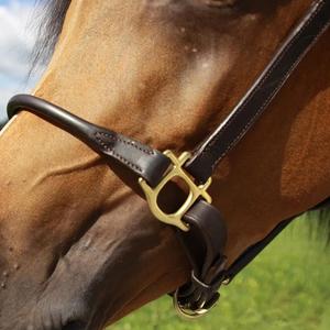 Cabestro de caballo de cuero de brida inglés hecho a mano de buena calidad con banda para la nariz enrollada y doble hebilla de corona ajustable caballo Halter - Product Image 4