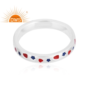 Latest Selling 925 Sterling Silver <b>Red</b> & Blue Enamel Ring Custom Jewelry For Women Gift For Her - Product Image 3